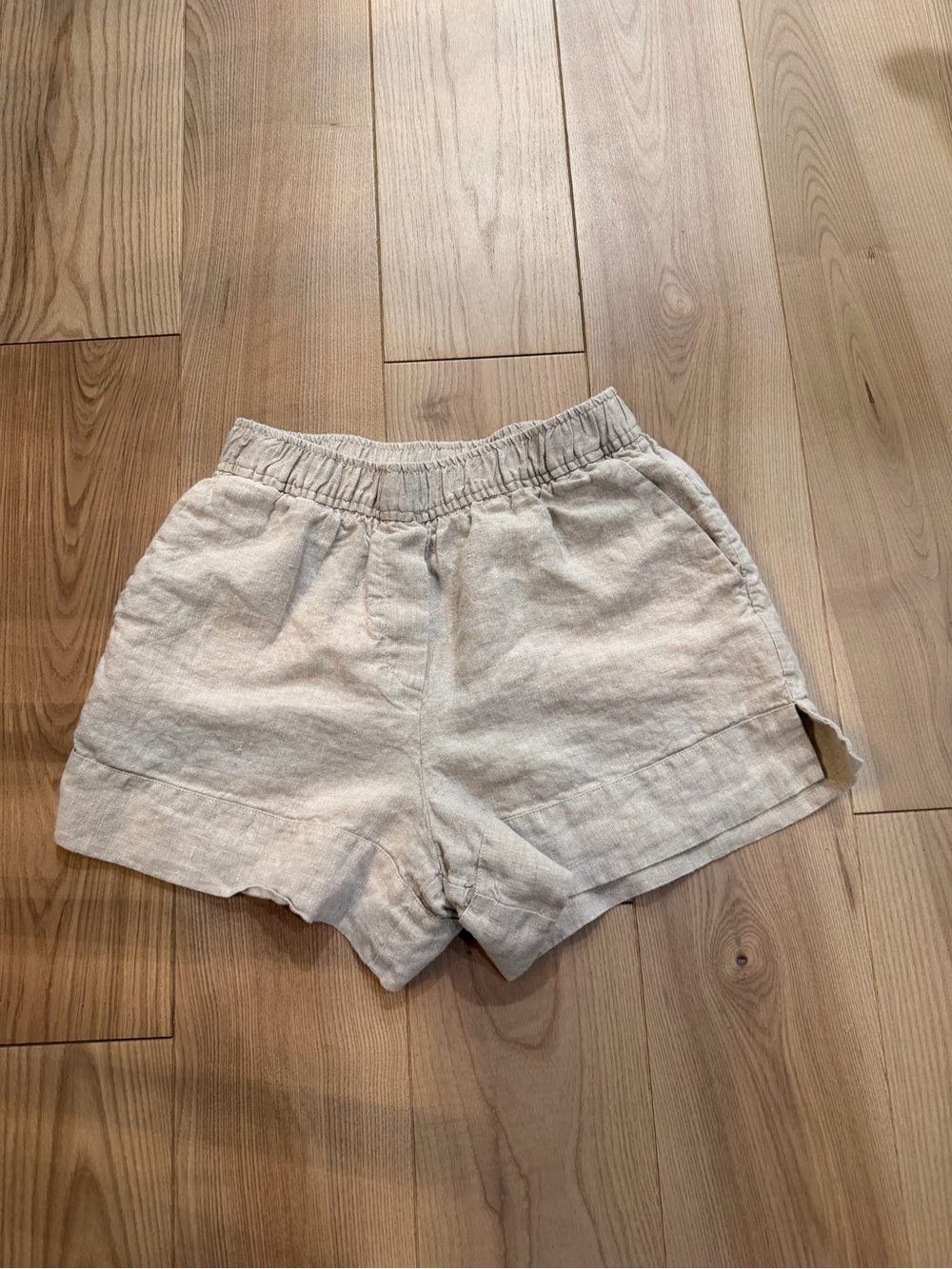 Reformation Cream High-Waist Linen-Blend Elastic Shorts
